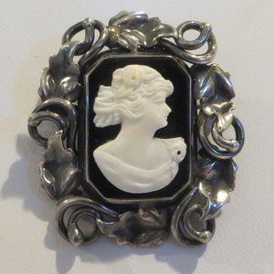 Cameo Brooch on Onyx in Sterling Frame